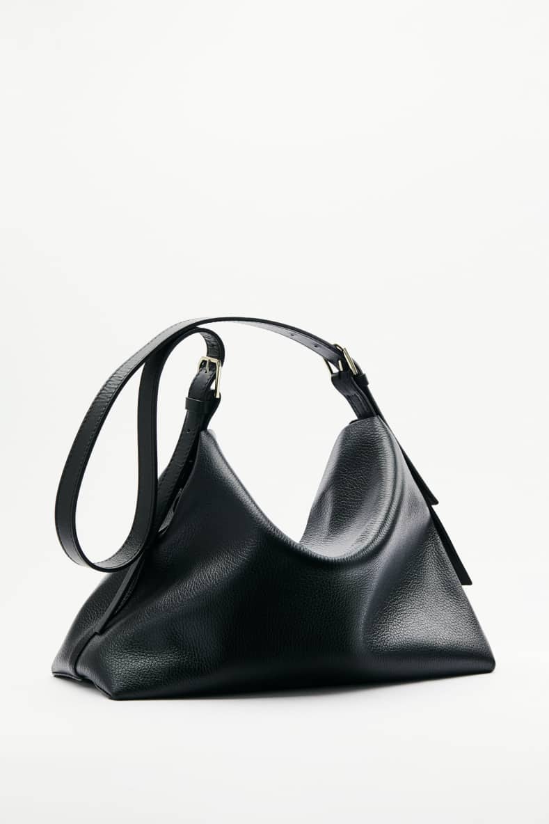 Never Complete leather shoulder bag large, Black, Patrizia Pepe