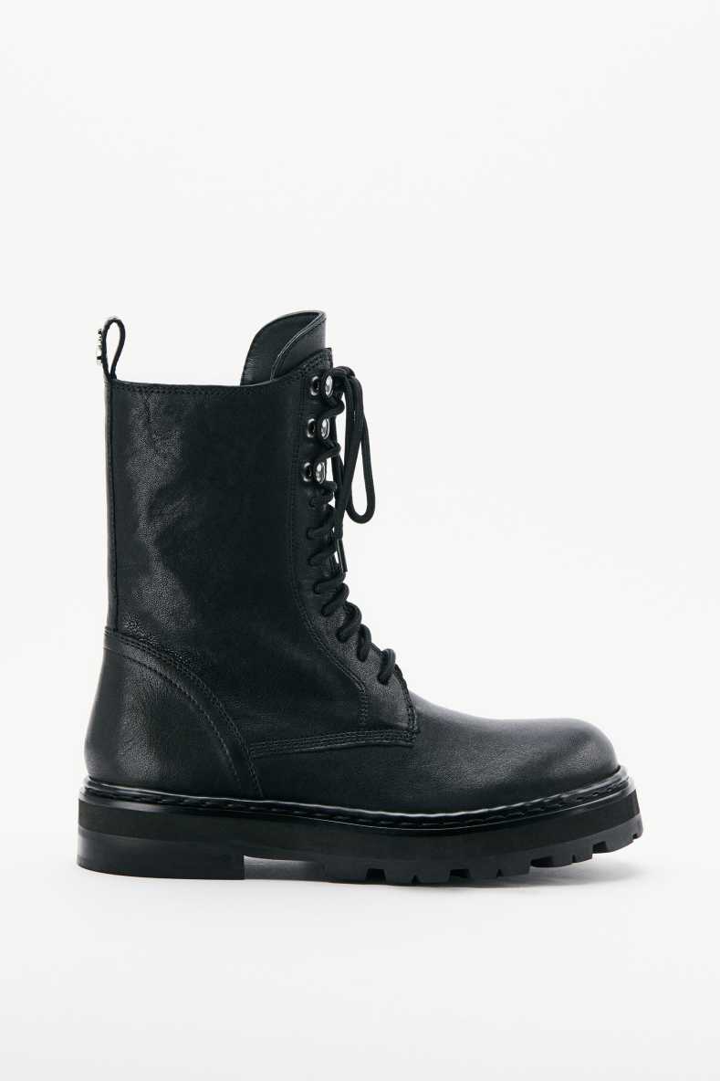 Roundshape leather combat boots, Black, Patrizia Pepe