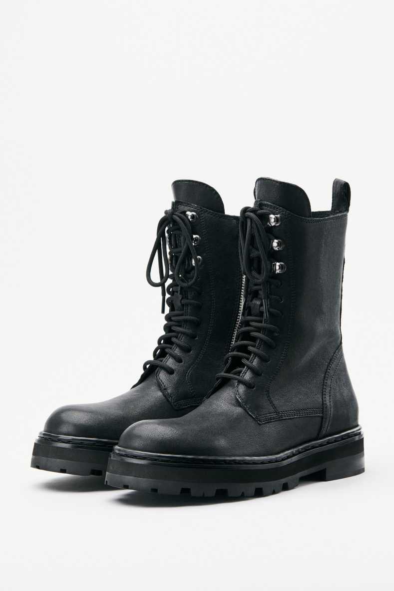 Roundshape leather combat boots, Black, Patrizia Pepe