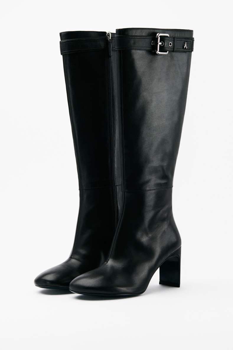 Daily Design leather boots with buckle, Black, Patrizia Pepe