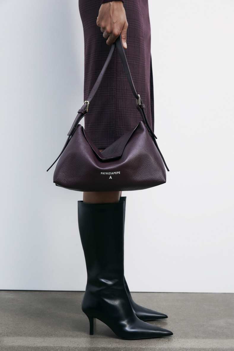 Borsa a tracolla Never Complete media in pelle, Bordeaux, Patrizia Pepe