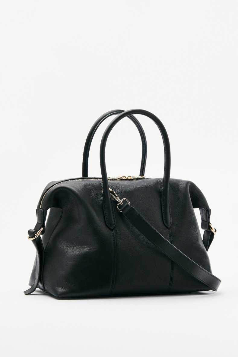New Business leather bowling bag, Black, Patrizia Pepe