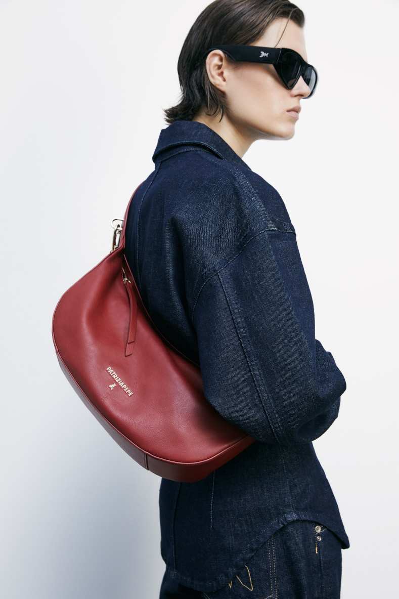 Borsa New Moon media in pelle con tracolla, Rosso, Patrizia Pepe