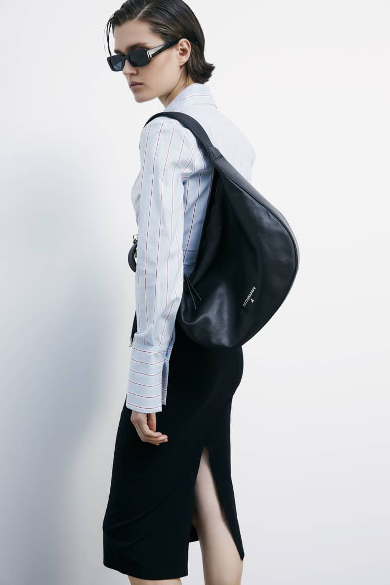 Borsa New Moon grande in pelle con tracolla, Nero, Patrizia Pepe