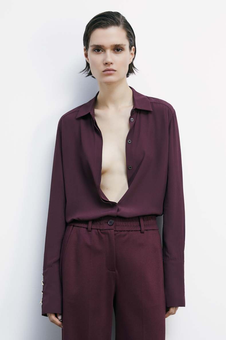 &quot;ESSENTIAL&quot; fluid viscose shirt, Bordeaux, Patrizia Pepe