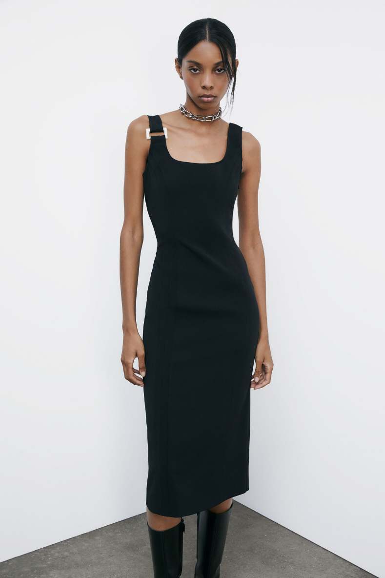 &quot;ESSENTIAL&quot; midi dress in crêpe, Black, Patrizia Pepe