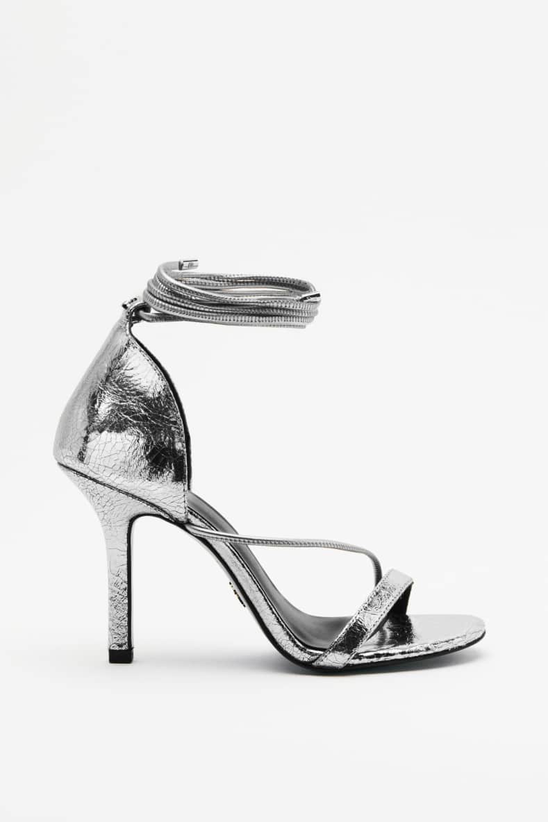 Minimal Shape sandals in laminated leather, Silver, Patrizia Pepe