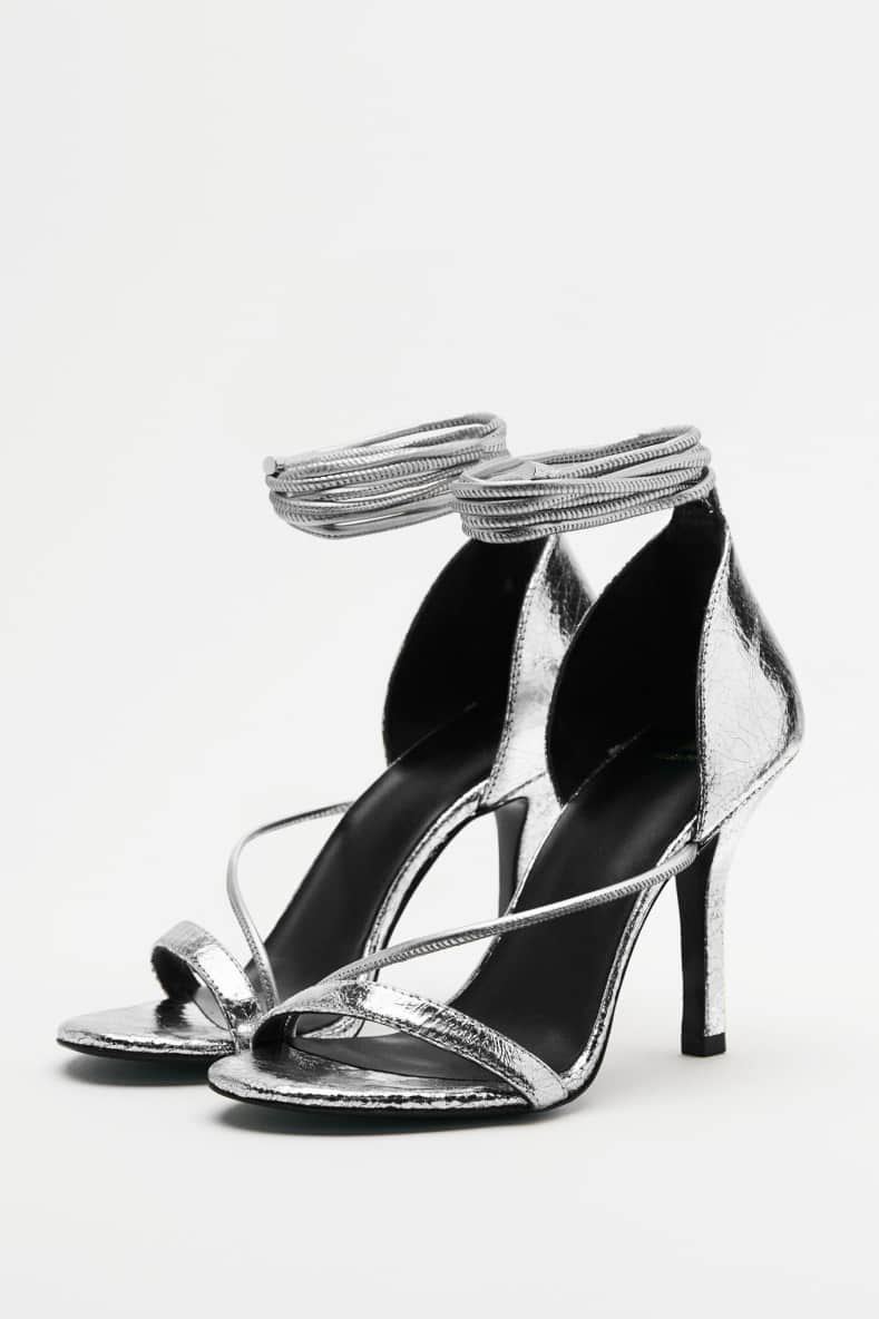 Minimal Shape sandals in laminated leather, Silver, Patrizia Pepe