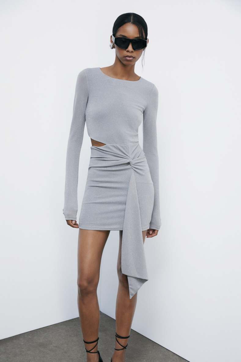 Lurex mini dress with draping, Grey, Patrizia Pepe