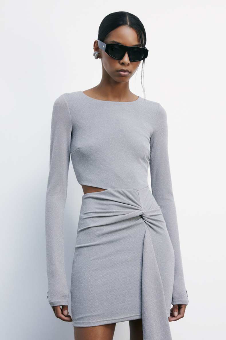 Lurex mini dress with draping, Grey, Patrizia Pepe