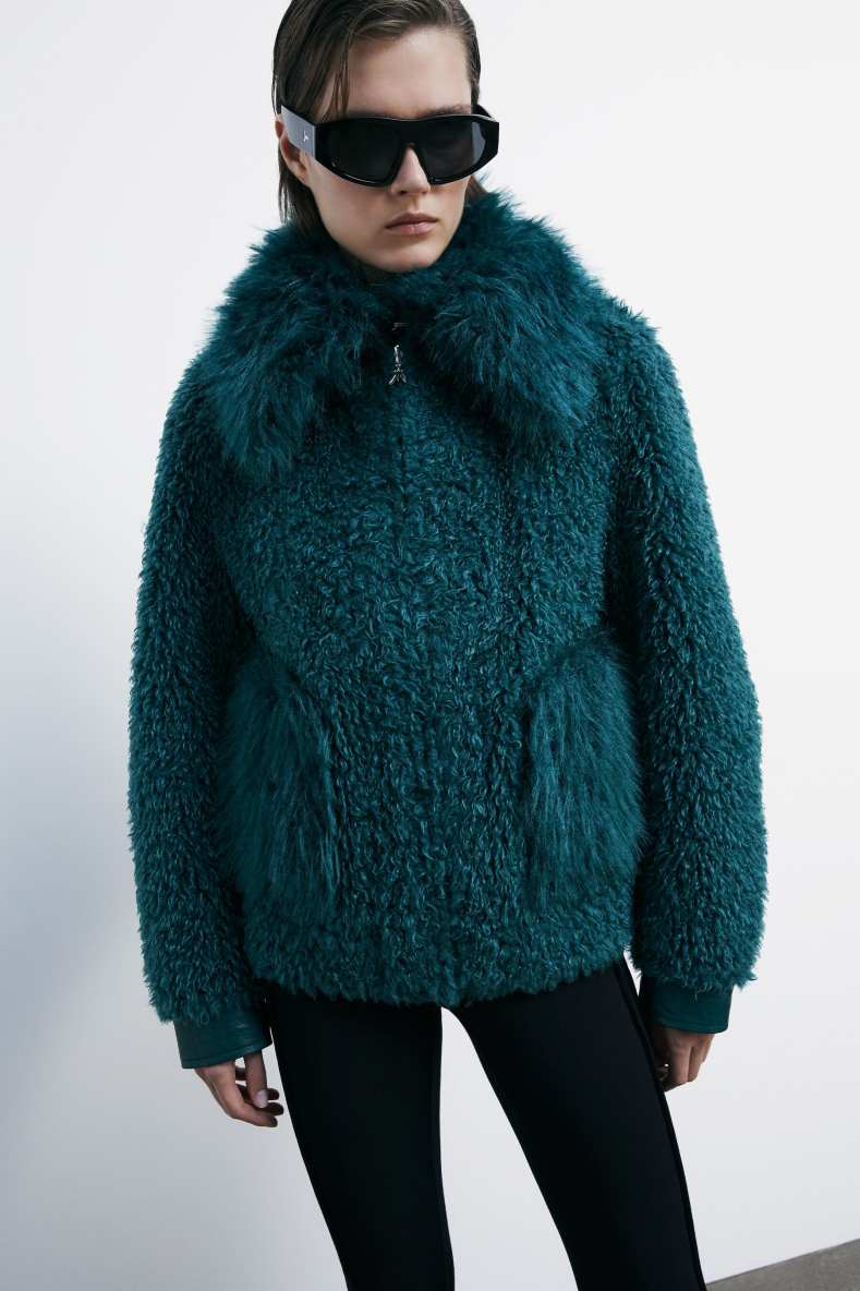 Reversible fluffy short jacket, Green, Patrizia Pepe