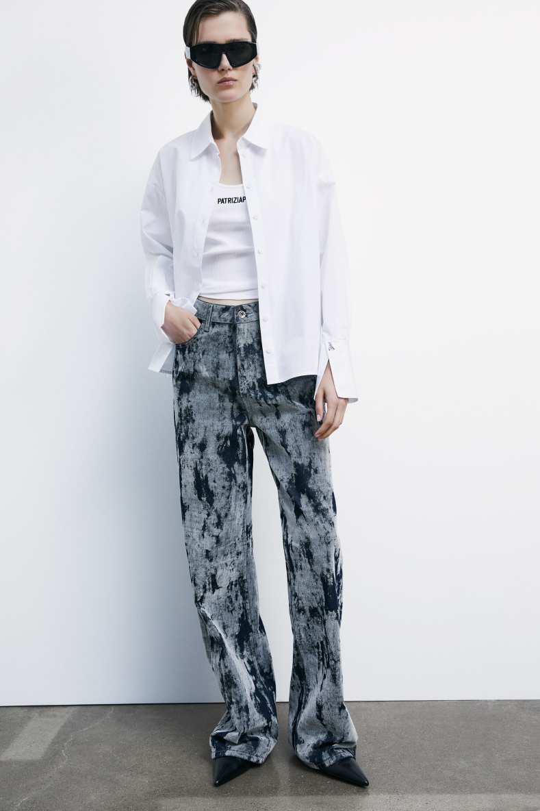 Wide jeans with flock print, Blue, Patrizia Pepe