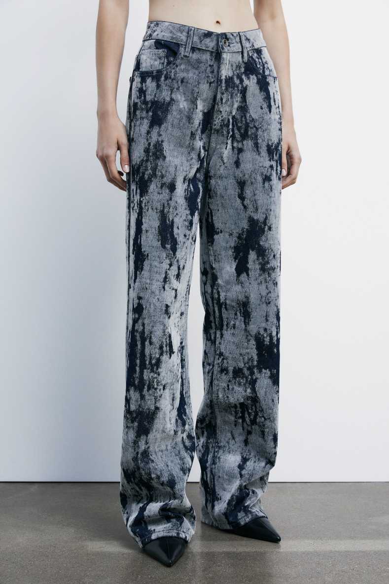 Wide jeans with flock print, Blue, Patrizia Pepe