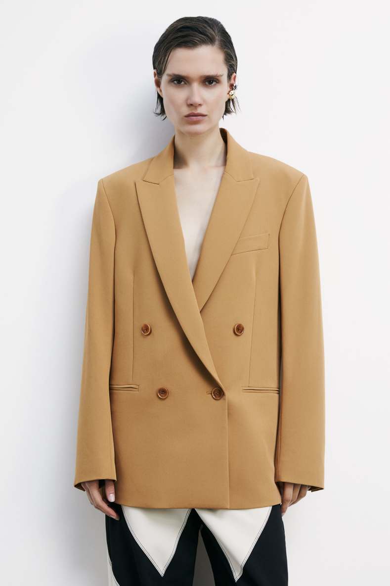 &quot;ESSENTIAL&quot; double-breasted oversized blazer, Beige, Patrizia Pepe