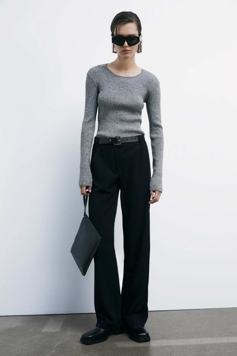 Wide pants with ribbing, Black, Patrizia Pepe