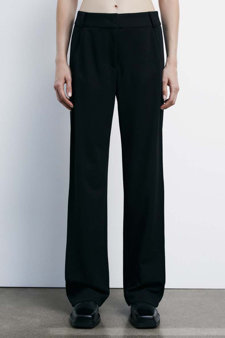 Wide pants with ribbing, Black, Patrizia Pepe