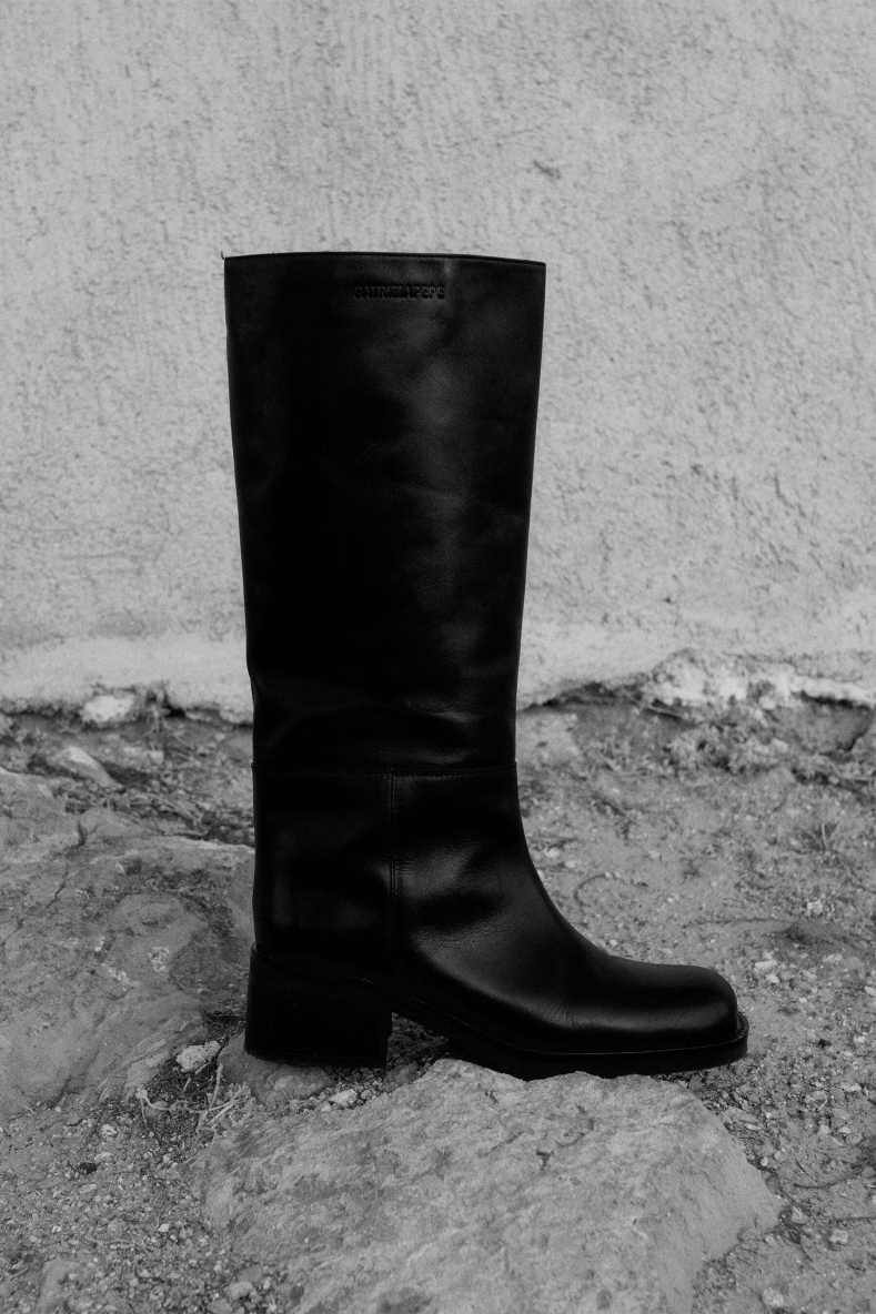 Daily Square leather knee boots, Black, Patrizia Pepe