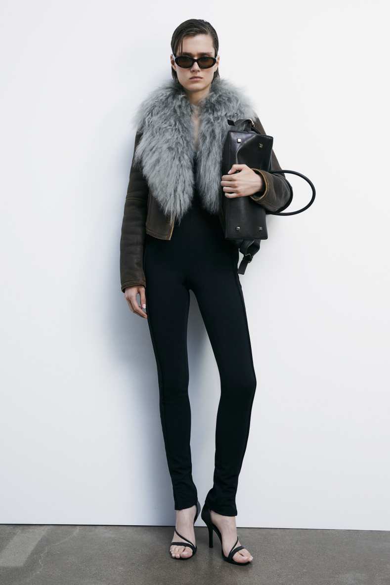 Cropped sheepskin leather jacket, Brown, Patrizia Pepe