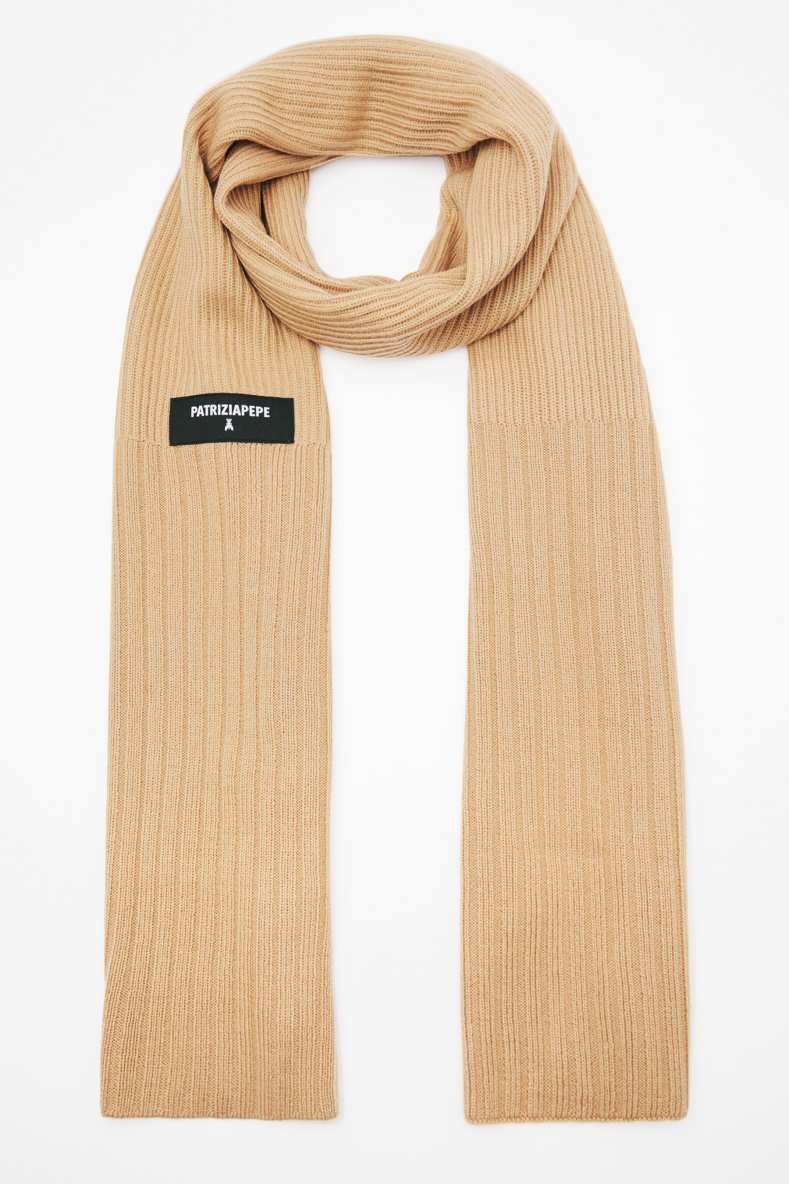 Rib knit scarf, Beige, Patrizia Pepe