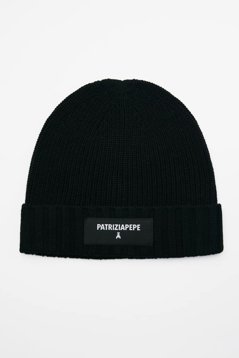 Rib knit beanie, Black, Patrizia Pepe