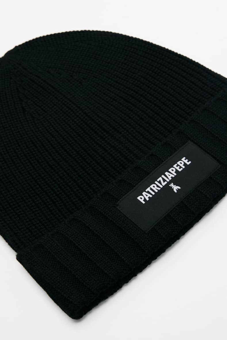 Rib knit beanie, Black, Patrizia Pepe