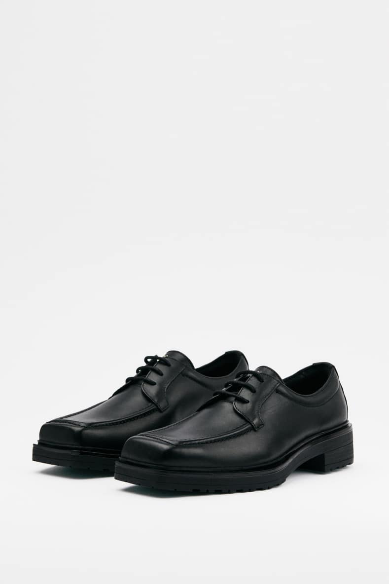 Square leather lace-up shoes, Black, Patrizia Pepe