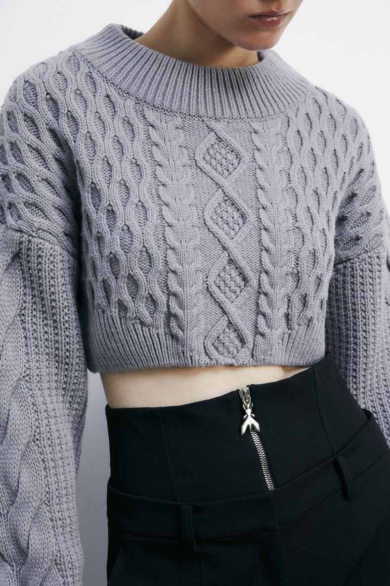 Cropped sweater with woven pattern, Grey, Patrizia Pepe