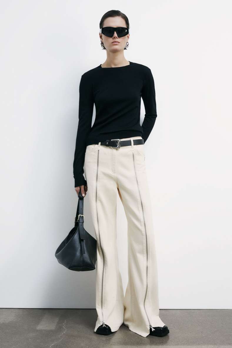 Wide jeans with zippers, White, Patrizia Pepe