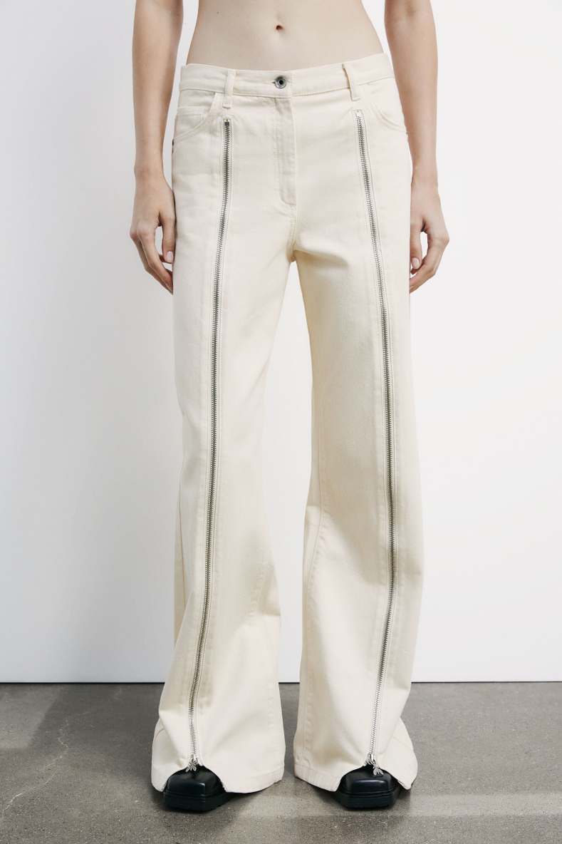 Wide jeans with zippers, White, Patrizia Pepe