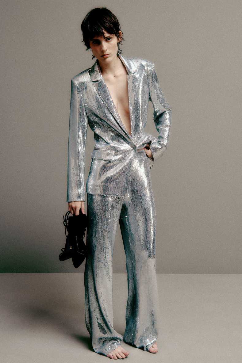 Full flare pants with sequins, Silver, Patrizia Pepe