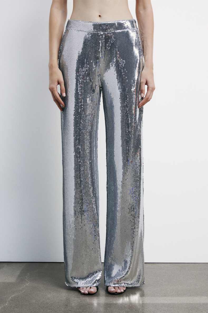 Full flare pants with sequins, Silver, Patrizia Pepe