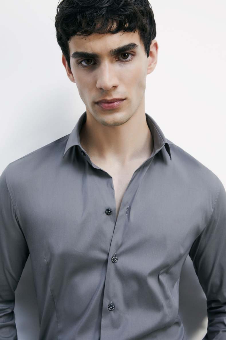 &quot;ESSENTIAL&quot; slim fit poplin shirt, Grey, Patrizia Pepe