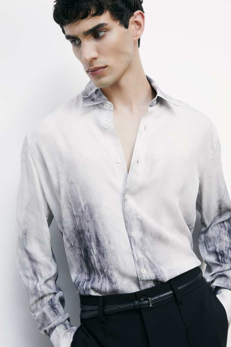 Flowing shirt with graphic viscose print, Grey, Patrizia Pepe