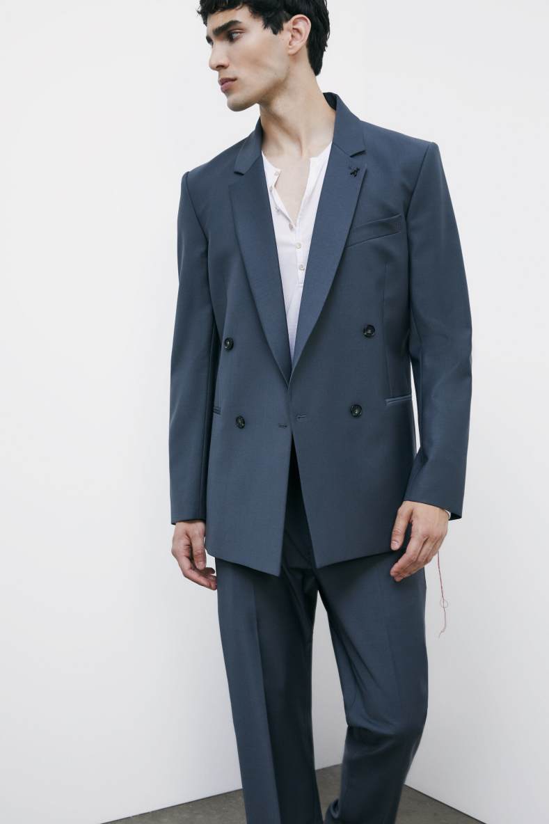 (IM)PERFECTION double-breasted reversible jacket in cool wool, Grey, Patrizia Pepe