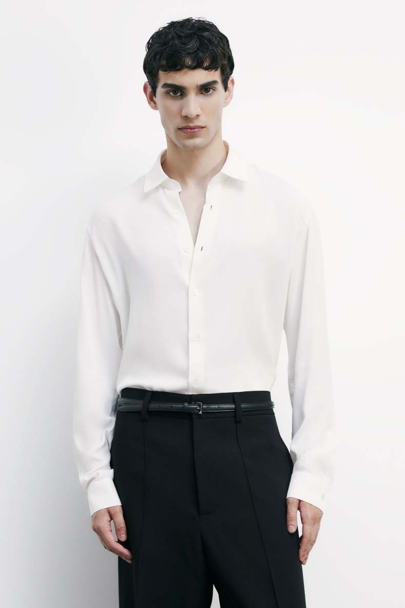 Solid-colored shirt in viscose twill, White, Patrizia Pepe