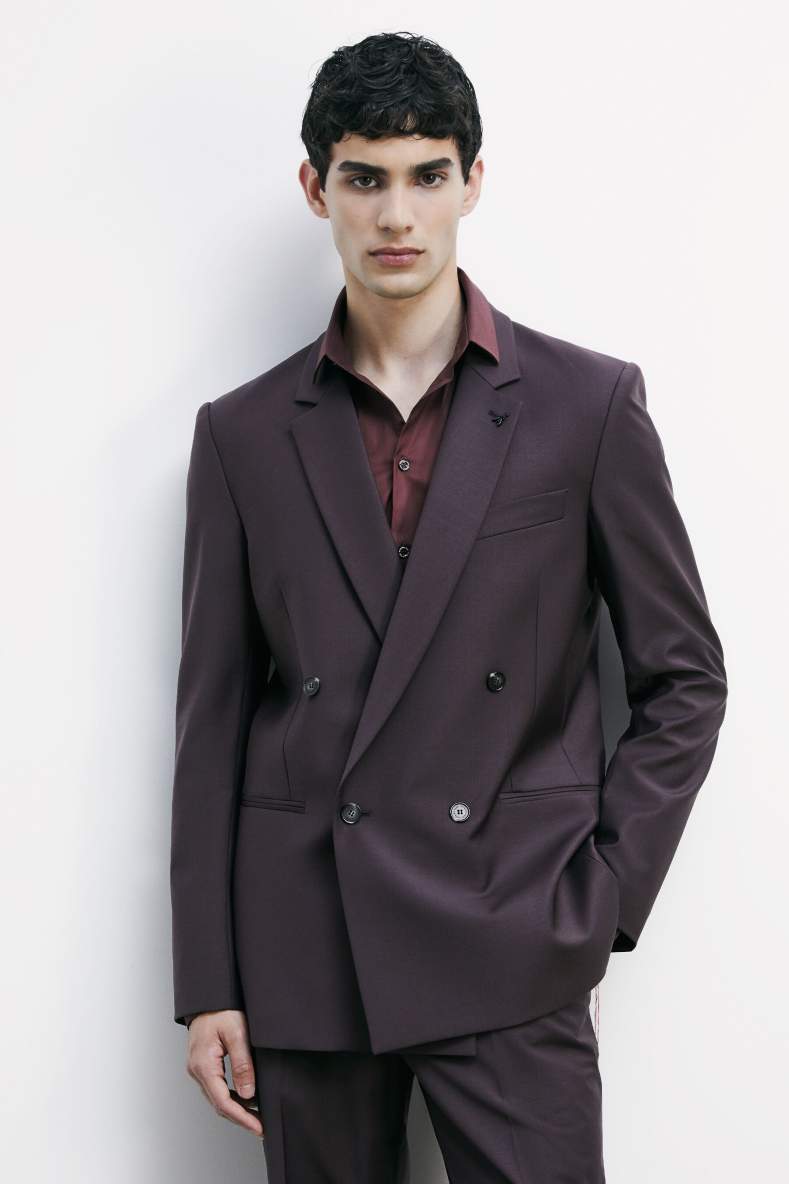 (IM)PERFECTION double-breasted reversible jacket in cool wool, Brown, Patrizia Pepe