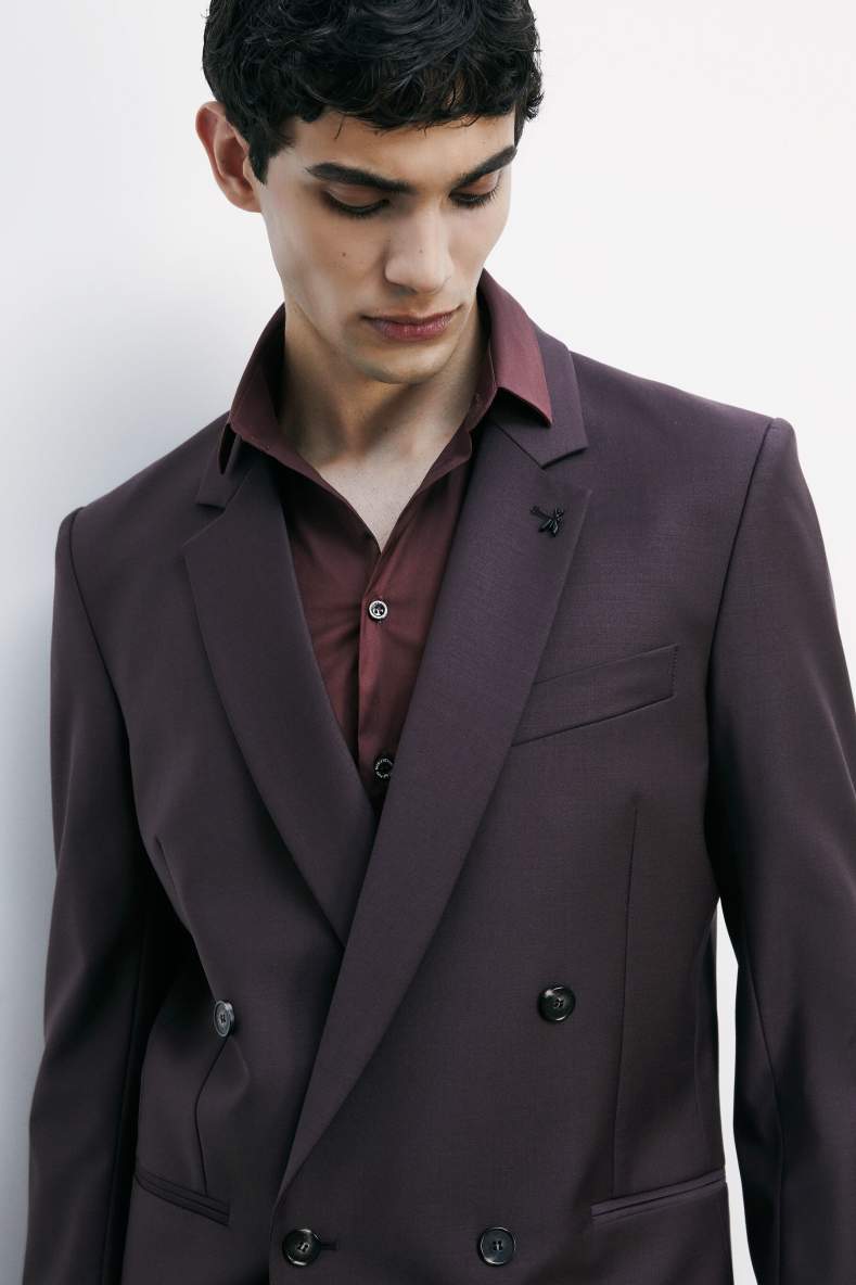 (IM)PERFECTION double-breasted reversible jacket in cool wool, Brown, Patrizia Pepe