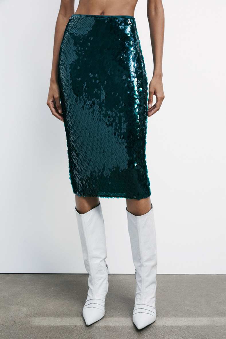 Sequined tulle midi skirt, Green, Patrizia Pepe