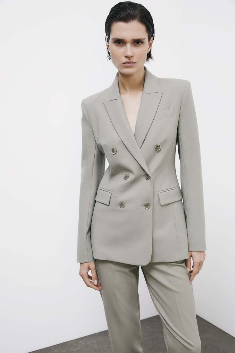 &quot;ESSENTIAL&quot; double-breasted blazer, Beige, Patrizia Pepe