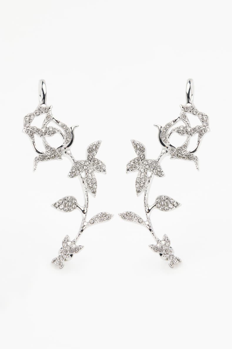 Orecchini Rose Fly con strass, Argento, Patrizia Pepe