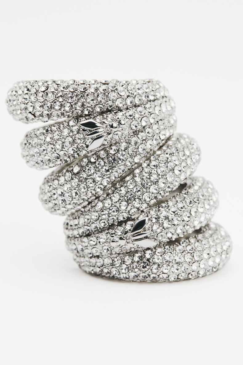 Large Metal Circle earcuffs with rhinestones, Silver, Patrizia Pepe