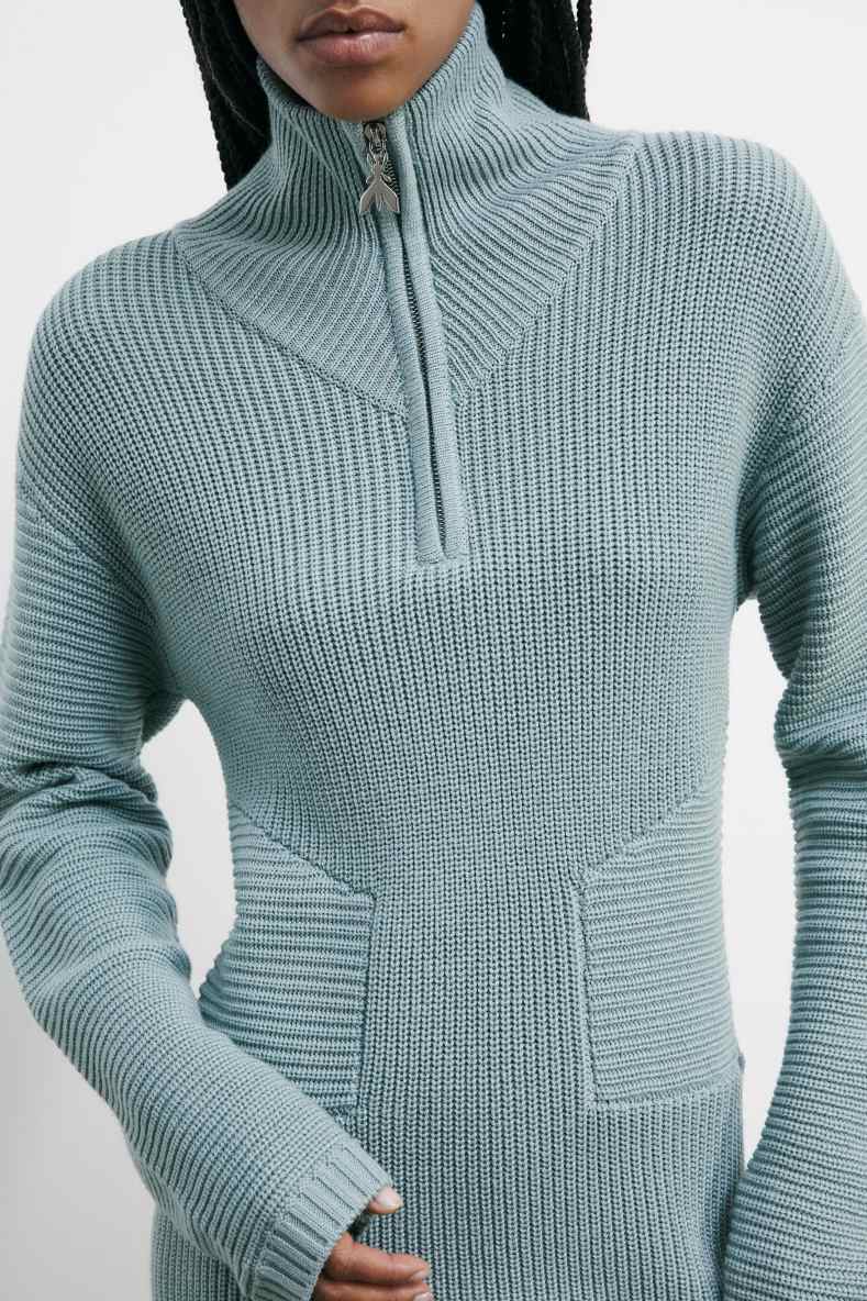 &quot;ESSENTIAL&quot; knit mini dress with zipper, Green, Patrizia Pepe