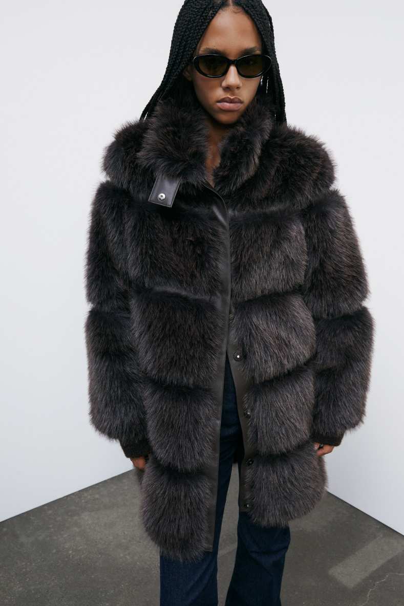 Fluffy midi jacket, Brown, Patrizia Pepe