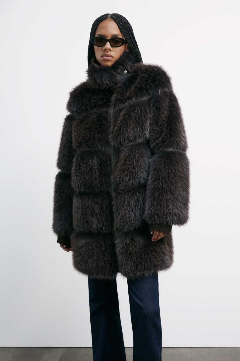 Fluffy midi jacket, Brown, Patrizia Pepe