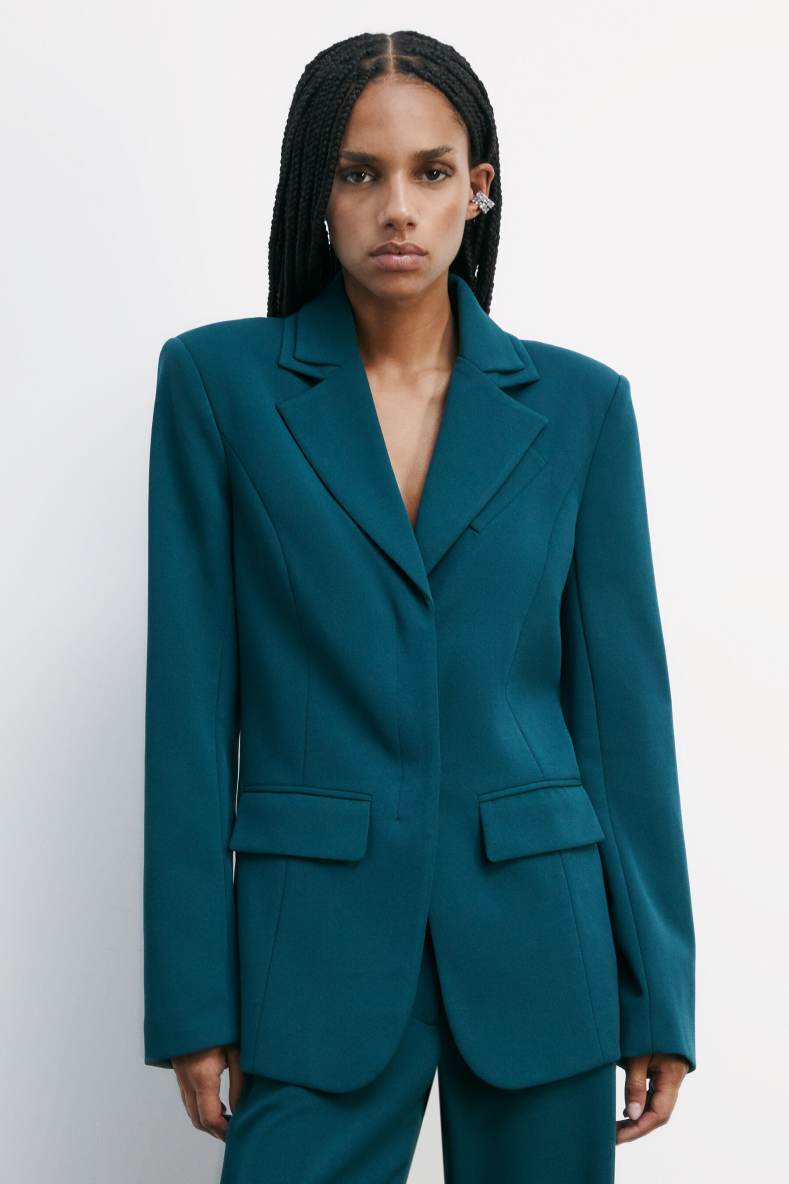 Blazer with double collar, Green, Patrizia Pepe