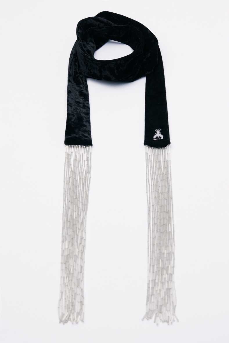 Velvet jeweled scarf, Black, Patrizia Pepe
