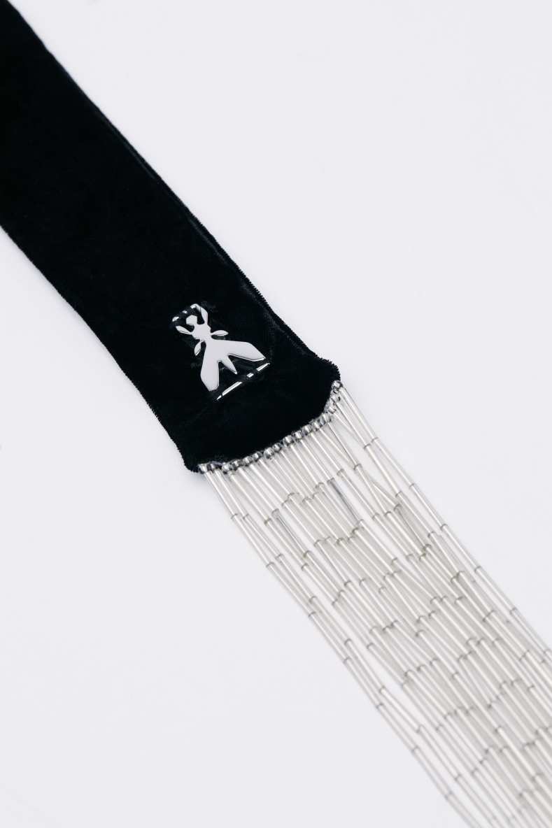 Velvet jeweled scarf, Black, Patrizia Pepe