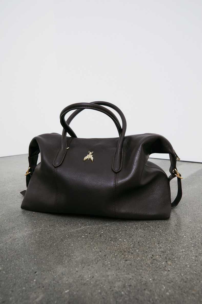 New Business leather bowling bag, Brown, Patrizia Pepe