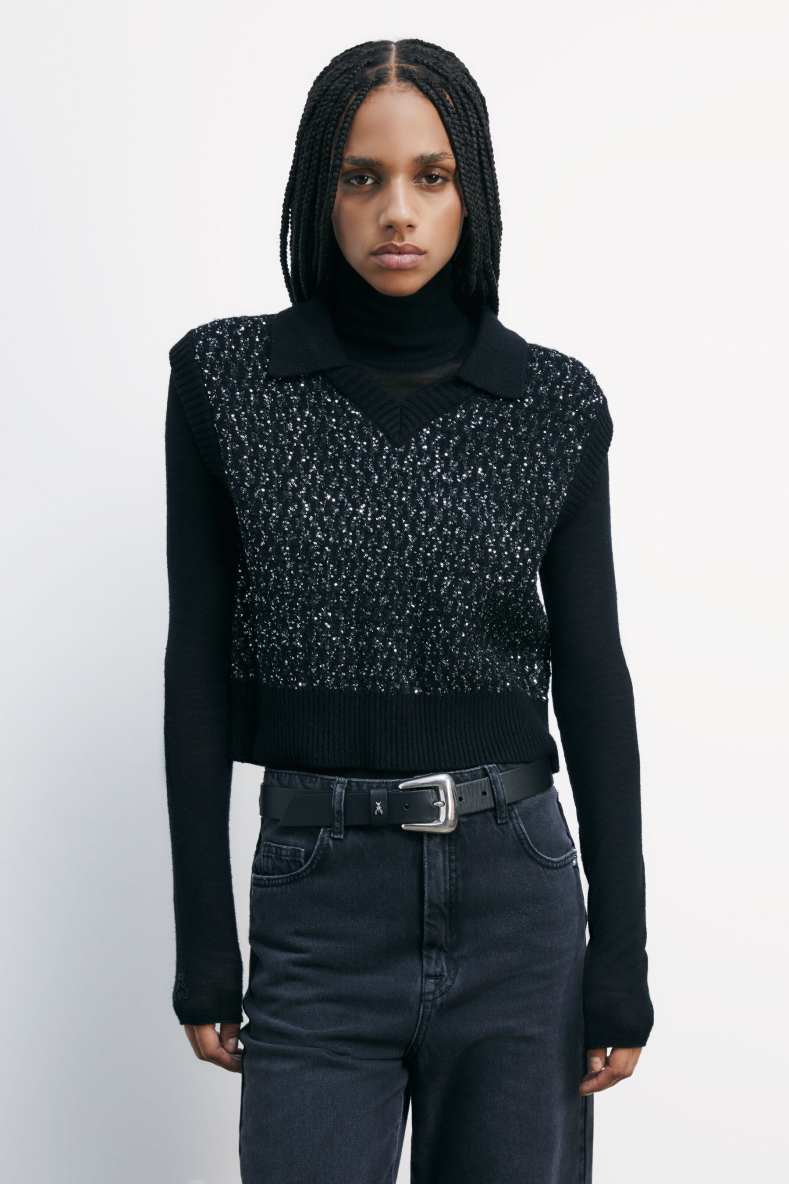 Knit vest with sequins, Black, Patrizia Pepe