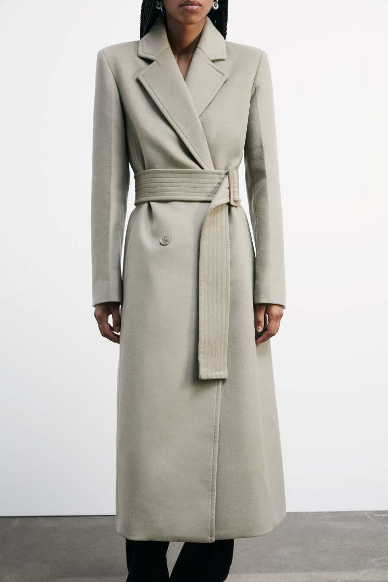&quot;ESSENTIAL&quot; long coat with belt, Beige, Patrizia Pepe